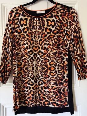 OUI Leopard Print Scoop Neck Sweater - Black & Tan
